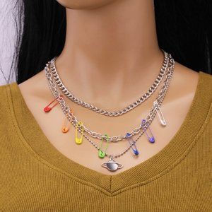 Sweet cool color pin folded wear planet necklace